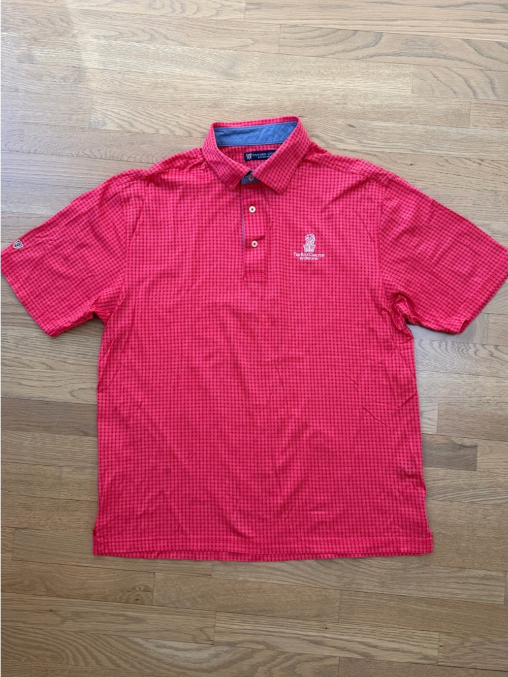 Oxford Golf Super Dry Red Check Performance Polo XL The Ritz Cotton Carlton Golf